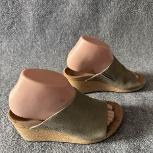 Papillio Namica Olive Suede Wedge Slide Sandals Rubber Women's EU 37 US 6